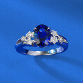 wholesale S925 Sterling Silver Jewelry New Style 6*8mm Simulated Diamond Blue Steel Ring, Fashionable, Simple and Versatile for Live Streaming-0-3