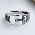 wholesale S925 Sterling Silver Retro Vintage Thai Silver Irregular T-Face Fashion Trendy Personality Open Ring-0-2
