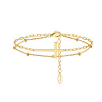 wholesale Metal material, Cloud Pull Jewelry lightweight luxury double-layer cross bracelet with a fashionable design sense, advanced new versatile style hand accessory-Electroplated gold 1.98g 925 silver