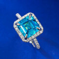wholesale S925 Silver 8*8 Aquamarine Diamond Ring, Daily Fashion for the Wealthy Lady, Mu Jing Jewelry New Product Live Stream New Release-0-2