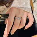 wholesale S925 Sterling Silver Lace Diamond Grid Filigree Row Ring, Small and Chic, Fashionable, High-End, Luxurious, Exquisite, Versatile, and Minimalist for Women-0-1
