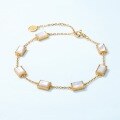 wholesale S925 Gold-Plated Sterling Silver Japanese Light Luxury Retro Rectangle Natural Mother-of-Pearl Bracelet for Women, Simple and Popular Wholesale-0-1