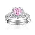 wholesale 925 Sterling Silver 1ct Color Gemstone Heart Combination Set Ring, High-End Luxurious Ice Flower Cut High-Carbon Diamond Heart Gemstone Ring-0-8