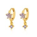 wholesale S925 Sterling Silver Floral Pendant Ear Hoops with Plum Blossom and Zirconia, Fashionably Romantic and Sweet French-style Earrings-0-8