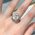 wholesale S925 Sterling Silver New Chinese Style National Trend Vintage Wire Drawing Diamond Small Gold Flower Ring-0-2