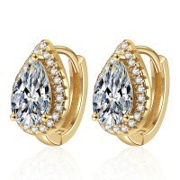 Sterling Silver Minimalist Shimmer Moissanite Teardrop Hoop Earrings-1ct + 1ct moissanite (golden color)