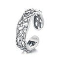 wholesale S925 Sterling Silver Vintage Matte Craft Chinese Style Vine Leaf Branch Openwork Artistic Adjustable Ring-0-5