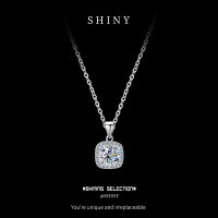 925 Sterling Silver Minimalist Square Necklace Set with Moissanite-S925 sterling silver + 50 points Moissanite