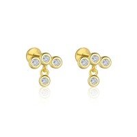 wholesale S925 Sterling Silver Cross-border Zircon Four-leaf Clover Butterfly Heart Tassel Earrings, Wholesale-E4726-Gold/Pair 925 Silver