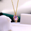 wholesale S925 Sterling Silver Gold-Plated New Pendant Necklace Choker Set with Natural Amethyst Rose-Cut Teardrop-0-2