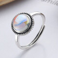 wholesale S925 Sterling Silver Retro Korean Style Minimalist Luxury Small Moonstone Embedded Open Adjustable Ring for Women-0-0
