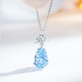 S925 Silver Teardrop Pendant with Aquamarine, Yellow & Pink Diamonds, HW Three-Diamond Necklace Wholesale-0-3