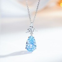 S925 Silver Teardrop Pendant with Aquamarine, Yellow & Pink Diamonds, HW Three-Diamond Necklace Wholesale-Blue Diamond - XL084  925 Silver