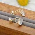 wholesale S925 Sterling Silver French Minimalist and Elegant Style Moissanite Moonstone Earrings-0-3