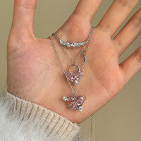 wholesale S925 Sterling Silver Cross-Border Europe and America Women's Small and Luxurious High-End Pink Heart Zircon Collarbone Necklace-DY190890-SW-PK>925 silver