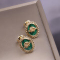 wholesale [925 Gold Plated Silver] Japanese Light Luxury Jewelry, Vintage Earrings with Unique Design, Natural Malachite Women's Ear Studs-0-3