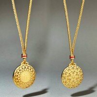 wholesale Metal Material: Vintage Gold-Plated New Chinese-style ancient method sand gold "Fu" pendant,, from an old gold shop, with an adjustable cord sweater chain necklace-XL297-T