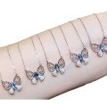 wholesale S925 Sterling Silver Butterfly Necklace for Women, Light Luxury and Niche Blue Aquamarine New Hollow-out Ins Chain-0-4
