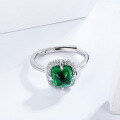 wholesale Platinum, Lab-Grown Sugarloaf Emerald, Small Retro Green Gemstone Ring, Exquisite Green Wave-0-3
