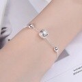 wholesale S925 Sterling Silver Hollow Heart Charm Bead Bracelet for Girlfriend, Chic Minimalist Style Trendy Silver Chain Accessory-0-4