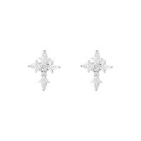 wholesale S925 Sterling Silver Rhombus Cross Earrings For Women, Full Of Drilled Zirconia, Fashionable And Unique Small Design-E4543-White Gold 925 Silver