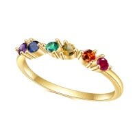 wholesale 14k Gold Plated S925 Sterling Silver Inlaid with Colored Gemstone Ring Stacking Ring, Light Luxury Fashion Elegant Simple Style-S925 silver + rainbow nano  US size 10