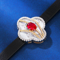 wholesale 925 Silver Meteor Bracelet Mica Shell Watch Style Women's Zircon Ruby Heavy Work Inlay High-End Feeling Hand Accessories Christmas-Ruby bracelet watch (including leather strap)