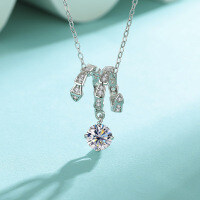 S925 Silver Fashion Snake Bone Moissanite Necklace for Women-1ct zircon (white gold)