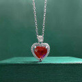 wholesale 925 Silver Pigeon Blood Red 8*8 Heart Shape Round Diamond Pendant Necklace for Women, Classic and Minimalist Fashion Style-0-7