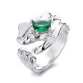 wholesale S925 Sterling Silver Irregular Lava Texture Green Zircon Open Ring Trendy Stylish Light Luxury Style-0-4