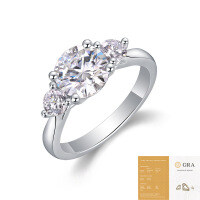 Metal Material Fashion Silver Non-Fading Moissanite Luxury Ring, Custom Processing for Cross-Border Niche Premium Sales.-R13752 Moissanite 2 carats + 2 x 4.0mm stones (with GRA certificate)  US Size 9 / Hong Kong Size 19