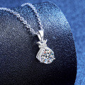S925 Sterling Silver 1-Carat Moissanite Necklace, Chinese Style Fortune Bag Pendant Wholesale-0-0