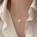 wholesale S925 Sterling Silver Letter H Snake Chain Necklace for Women, Korean Minimalist Stylish Small Luxury High-end Versatile Collarbone Chain-0-0