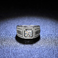 Platinum-Plated 925 Sterling Silver Full Moissanite Men's Ring, Minimalist and Dignified, for E-commerce Live Streaming-0-0