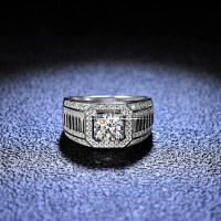 Platinum-Plated 925 Sterling Silver Full Moissanite Men's Ring, Minimalist and Dignified, for E-commerce Live Streaming.-1 carat (eight hearts and eight arrows zircon)  Adjustable opening