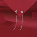wholesale S925 Sterling Silver Minimalist and Elegant New F-Fan Tassel Earrings for Women, Live Streaming Hot-Selling Moissanite Ear Thread Wholesale-0-2