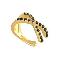 wholesale S925 Sterling Silver Single Ear Cuff With Double Layer Zircon-inlaid Cross Design, Fashionable And Creative-Single gold-black diamond