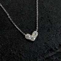 Sterling Silver Moissanite Necklace, Heart Shape, Minimalist Style-White gold heart necklace  Moissanite