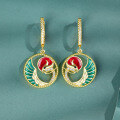 wholesale 925 Sterling Silver Dunhuang Ethnic Style Blue Bird Earrings for Women, Cold Enamel Earring Drops Wholesale-0-1