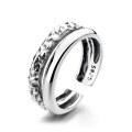 wholesale S925 Sterling Silver Double-Layer Tin Foil Textured Open Ring for Fashionable Commuting, Niche Design, and Versatile Index Finger Wear-0-5