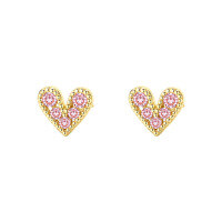 wholesale S925 Sterling Silver Women's Heart Earrings With Colorful Zircon,。-E4246-Pink Zirconium 925 Silver