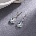 wholesale S925 Metal Small Sea Blue Aquamarine Earrings Water Drop Clear Cold Feeling Light Luxury Stylish Trendy Minimalist Ins Style Elegant-0-2