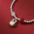 wholesale 999 Silver Matte Rabbit Red Agate Beaded Bracelet Retro Style Women's Jewelry S5887-0-3