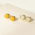 wholesale S925 Sterling Silver Fresh and Sweet Ins Style Designed Green Jade and Amber Round Square Stud Earrings M06659-0-2