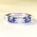 wholesale S925 Silver New Oval 4*6 White Diamond with Tanzanite Channel Set Ring for Women-0-0