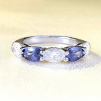 wholesale S925 Silver New Oval 4*6 White Diamond with Tanzanite Channel Set Ring for Women-R696 White Blue No. 9