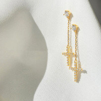 wholesale S925 Sterling Silver Red Elk Cross Shimmering Stud Earrings for Women with Tassel Drop Dangle Earrings Cartilage Earrings in a Cool, Minimalist and High-End Style-BE0277-Gold 925 Silver