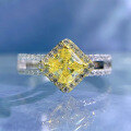 wholesale S925 Sterling Silver 50ct Yellow Diamond Ring with Luxurious Halo and Full Pavé Setting for Women-0-5