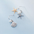wholesale Metal: S925 Earrings for women, Korean-style small fresh and personalized asymmetric starfish shell animal earrings accessory G2058-0-0