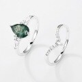 wholesale S925 sterling silver gold-plated European and American new trendy fashion drop-shaped green moss ring,stackable ring for women-0-2